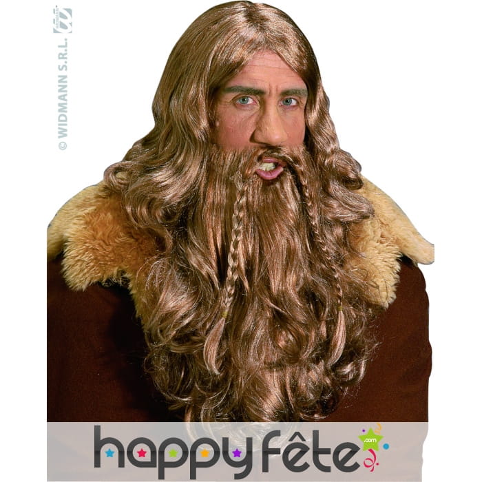 Perruque de roi vicking avec barbe et moustache