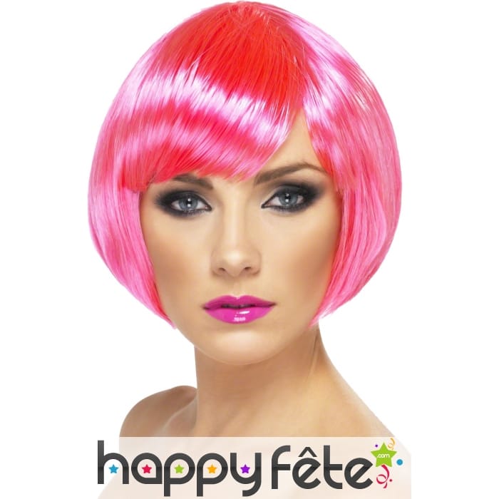 Perruque disco rose fluo