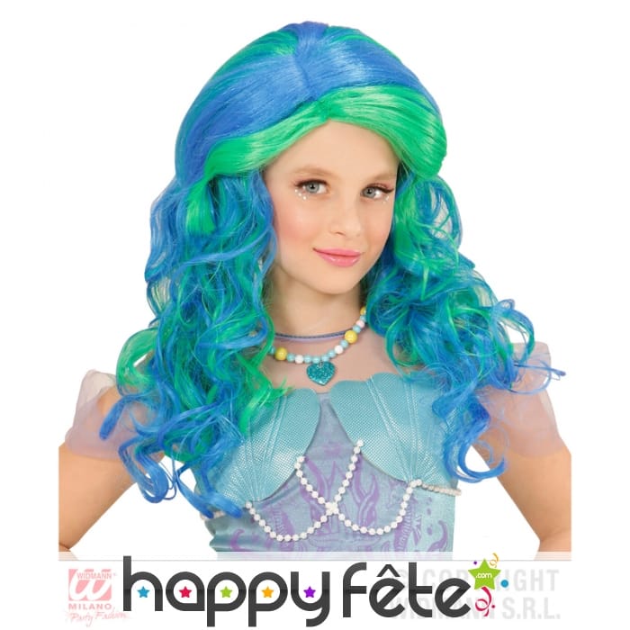 Perruque de sirène turquoise émeraude pour enfant