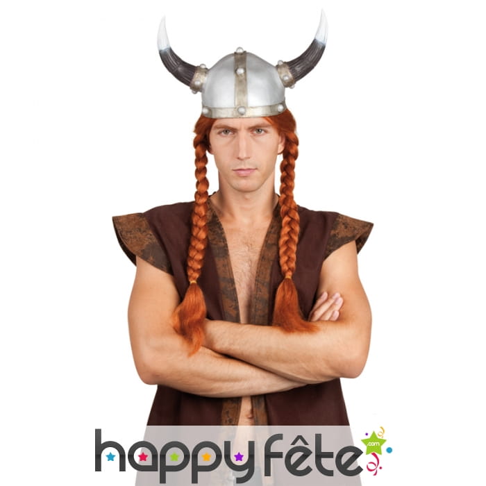 Perruque double tresses de vicking rousse