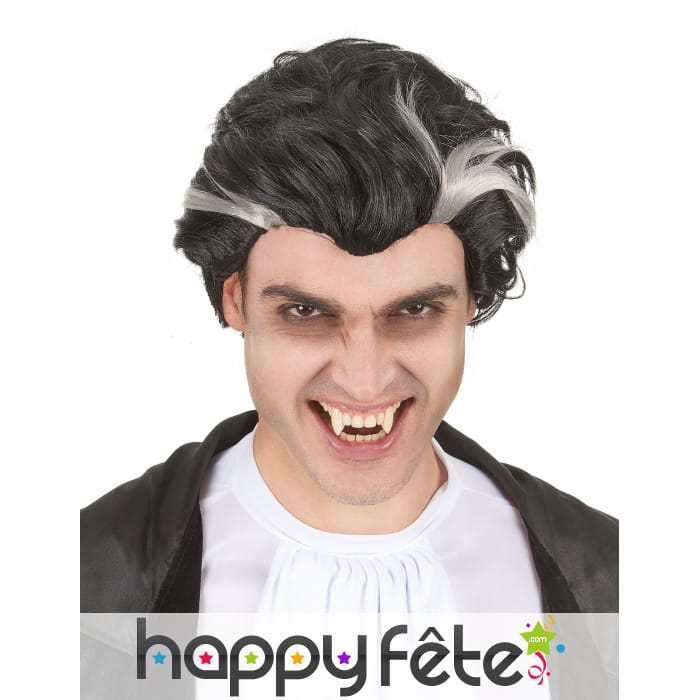 Perruque de vampire noire avec mèches blanches
