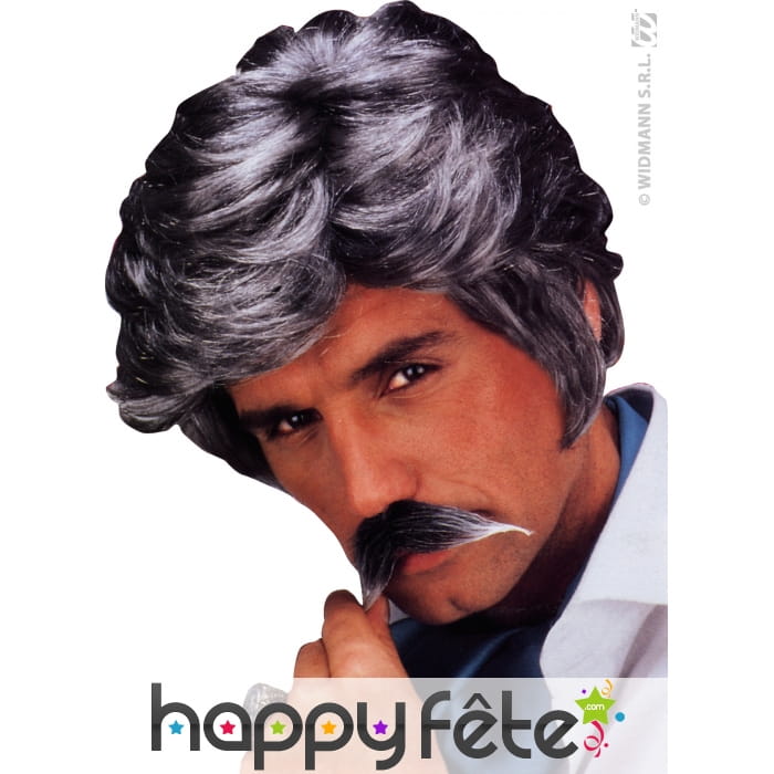 Perruque de vieux play boy avec moustaches grises
