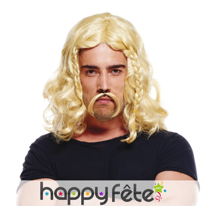 Perruque de Viking blonde avec moustache