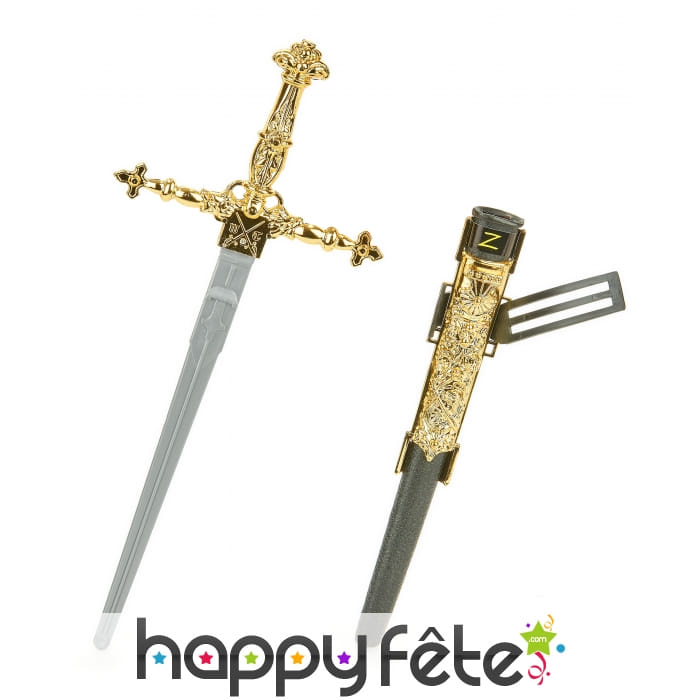 Poignard de Zorro noir et doré de 36cm