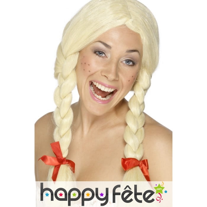 Perruque écolière avec noeuds rouge