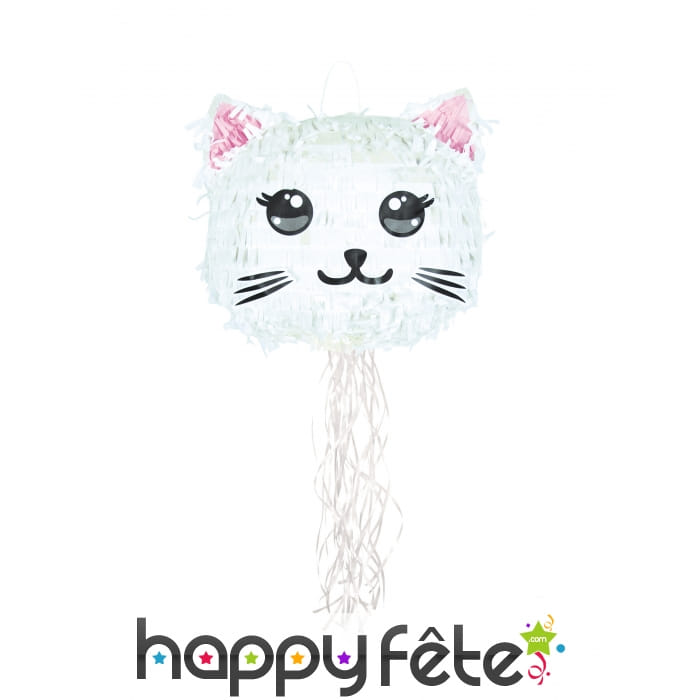 Pinata en forme de tête de chat Kawaii blanc, 38cm