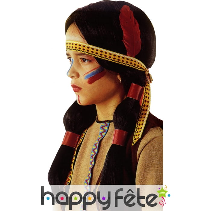 Perruque enfant indienne avec bandeau et plume