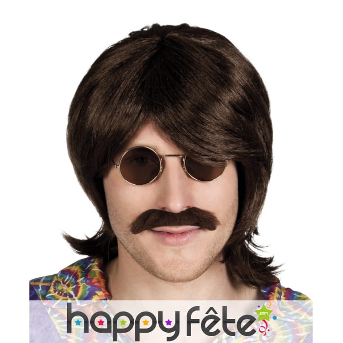 Perruque et moustache marron style années 70