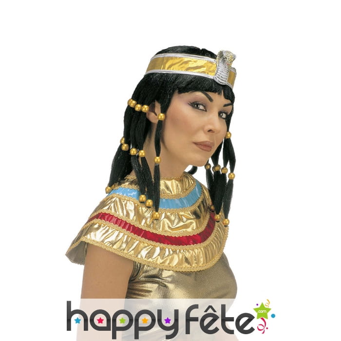 Perruque égyptienne noire avec bandeau serpent