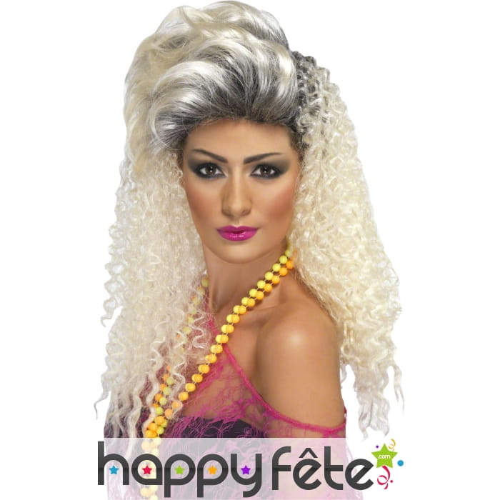 Perruque frisée blonde racine foncée