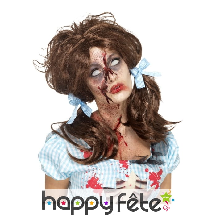 Perruque fille de la campagne zombie avec couettes