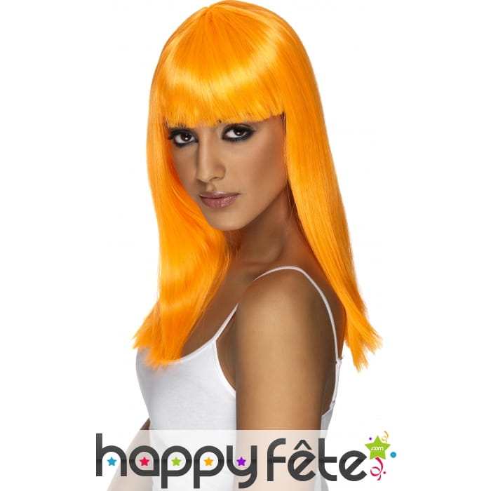 Perruque fluo orange avec frange