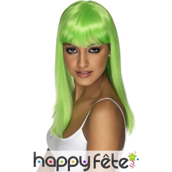 Perruque fluo vert avec frange