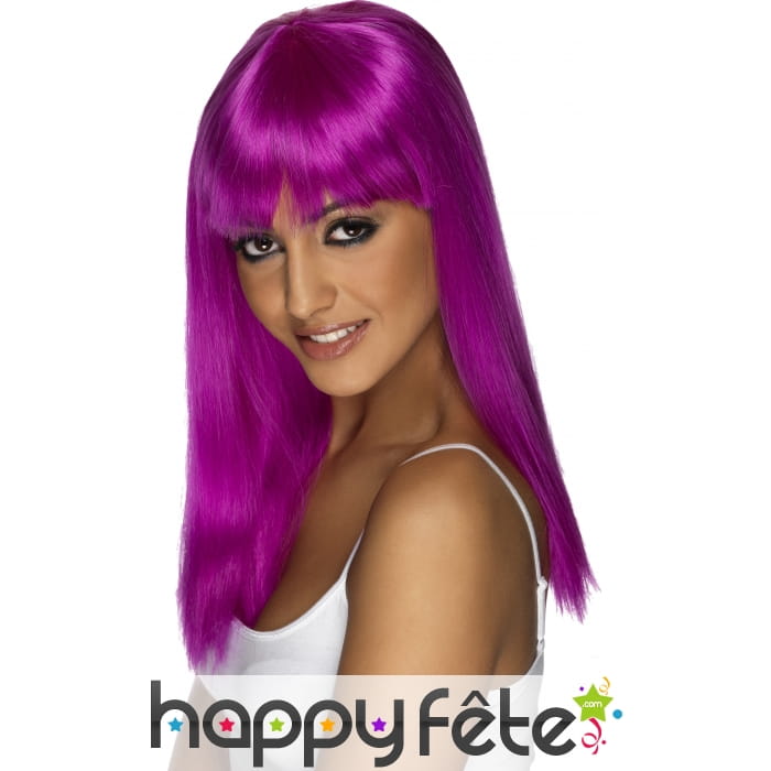 Perruque fluo violet avec frange