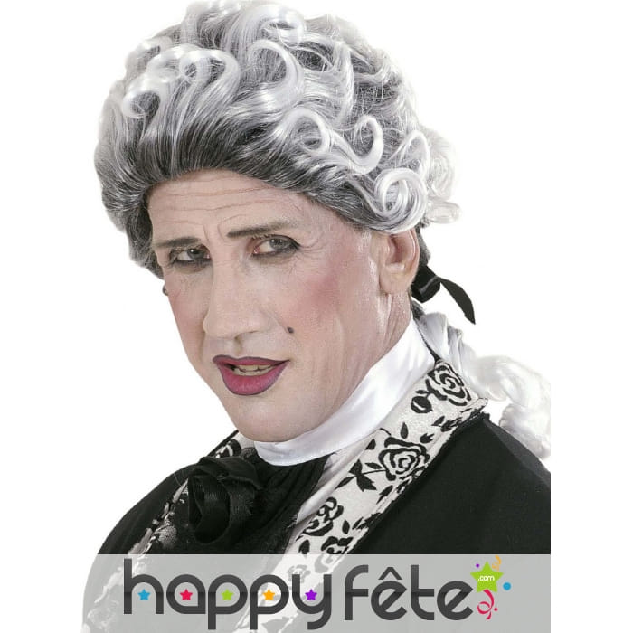 Perruque grise de marquis avec noeud noir