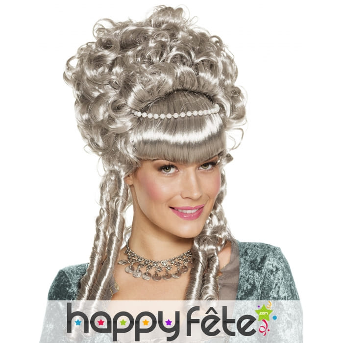 Perruque grise de marquise avec perles blanches