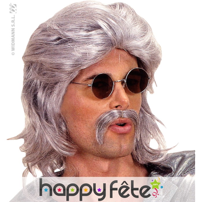 Perruque grise des annees 70 avec moustaches