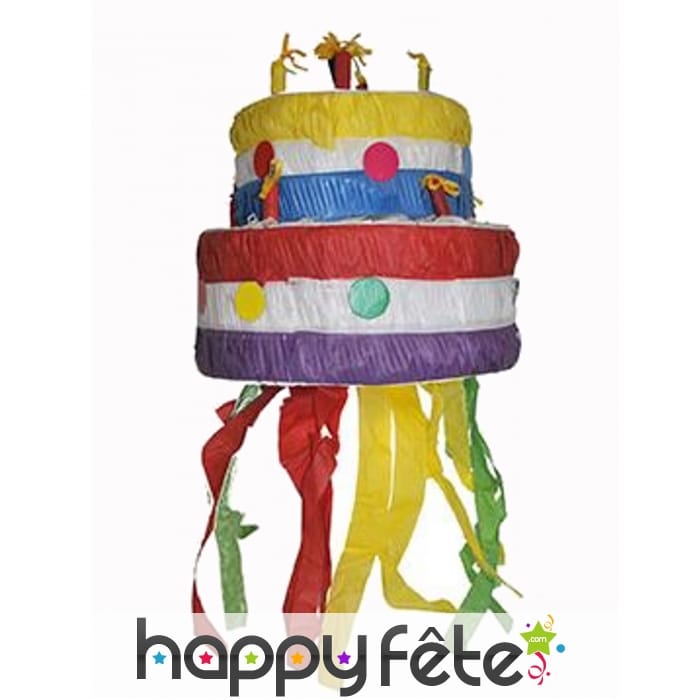 Pinata gâteau d'anniversaire multicolore