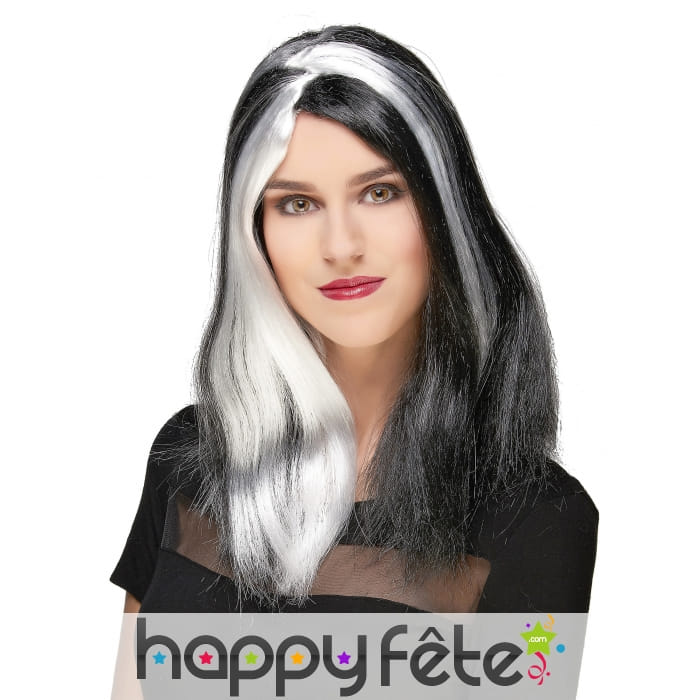 Perruque gothique noire avec mèches blanches