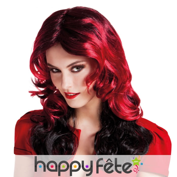 Perruque gothique ondulée rouge et noire