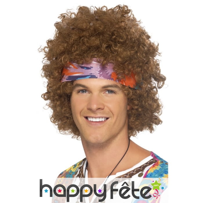 Perruque hippie brune afro