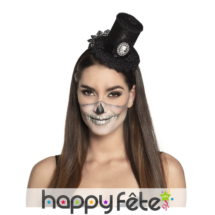 Petit haut de forme steampunk noir sur serre-tête