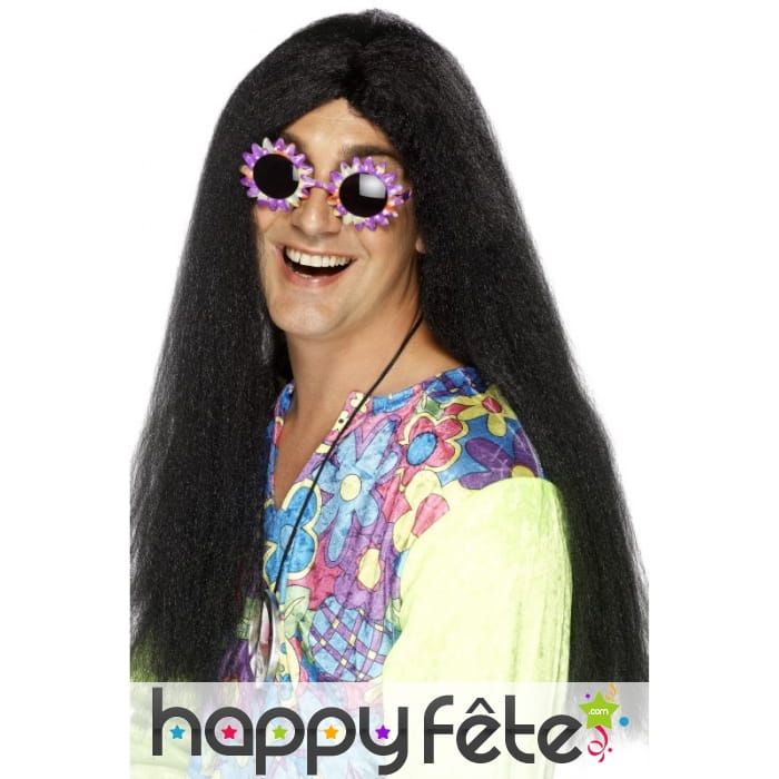 Perruque hippie longue noire