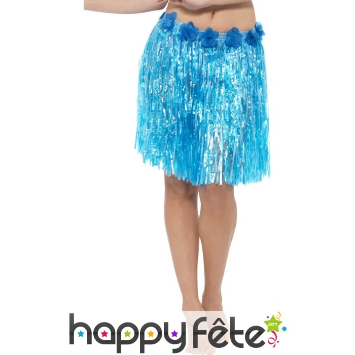 Pagne Hawaïen mi-long bleu fleuri