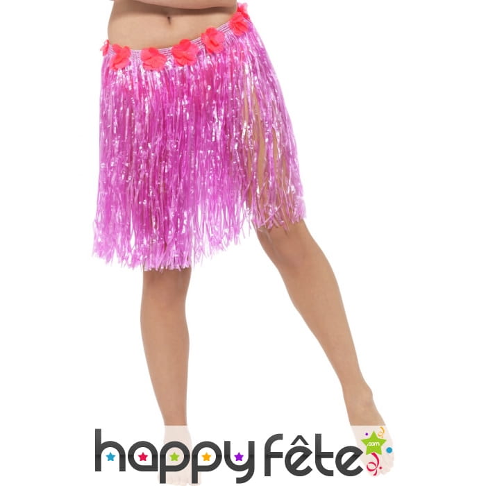 Pagne Hawaïen rose néon à fleurs