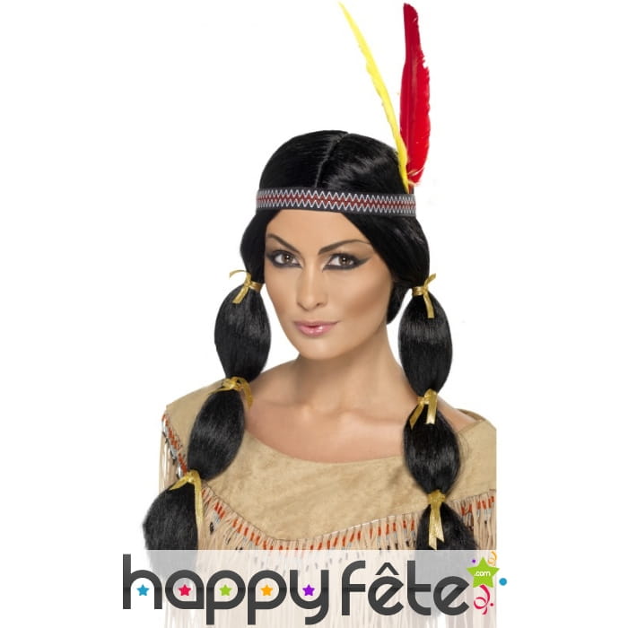 Perruque indienne avec bandeau et plume