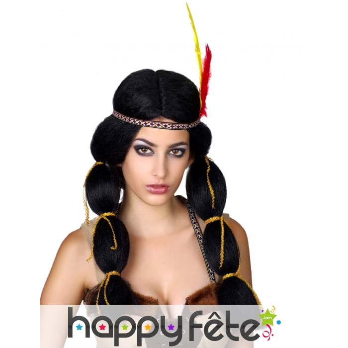 Perruque indienne avec deux longues couettes