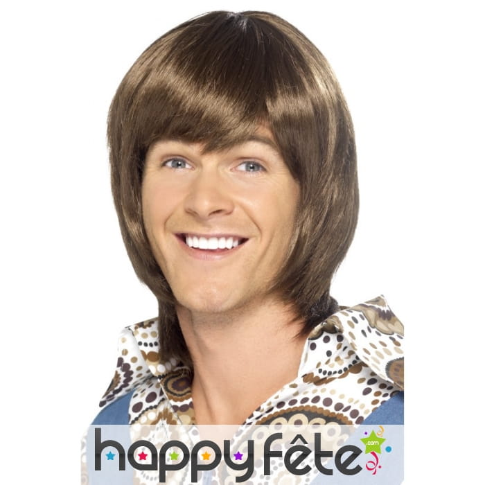 Perruque idole des années 70, brune