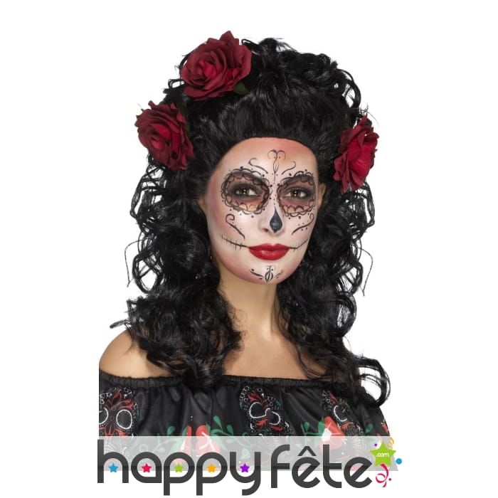 Perruque jour des morts noire ondulée