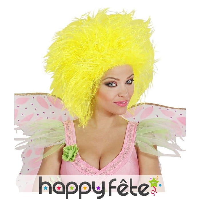 Perruque jaune fluo volumineuse