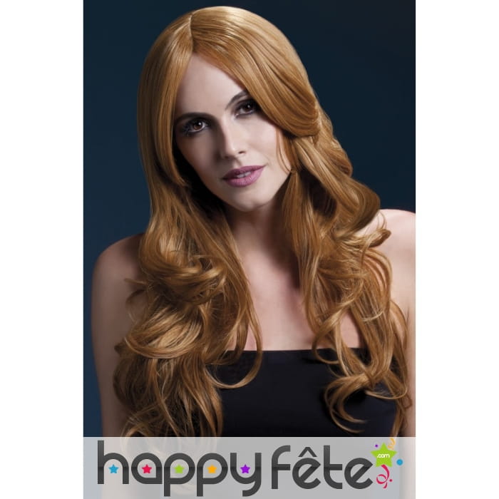 Perruque longue auburne avec mouvement