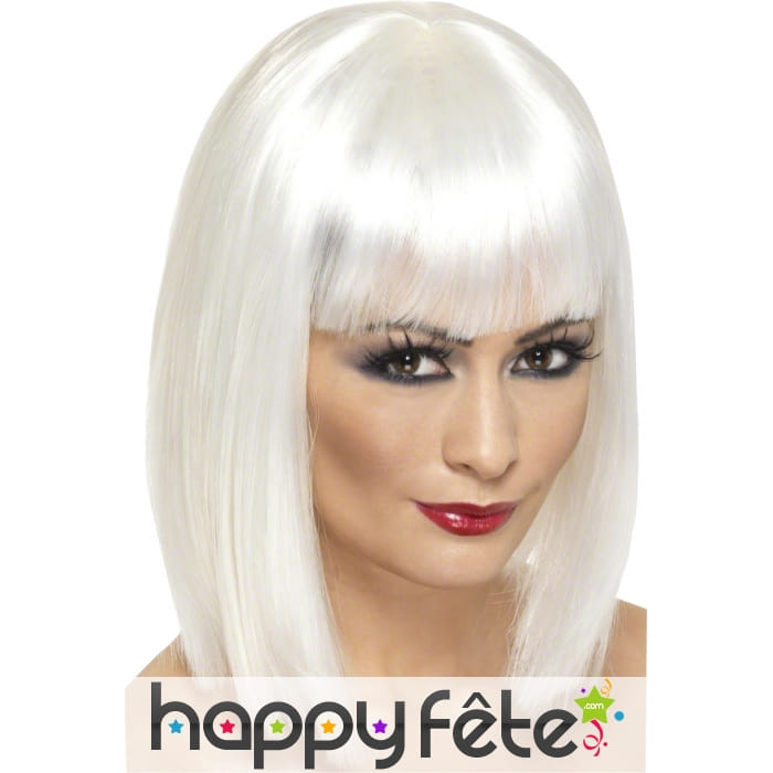 Perruque lisse blanche mi long