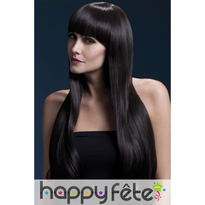 Perruque longue brune avec frange