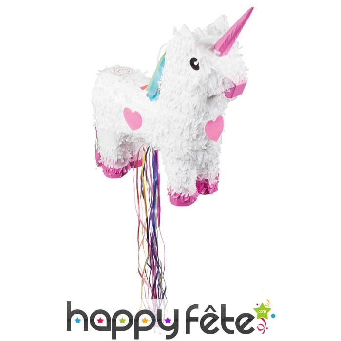 Pinata licorne blanche et rose à tirer, 47x39 cm