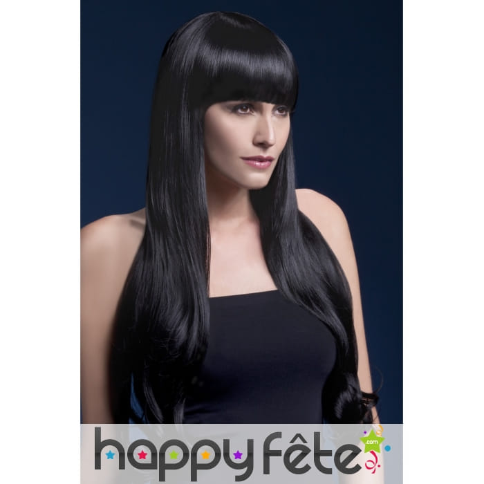 Perruque long cheveux naturel noire avec frange