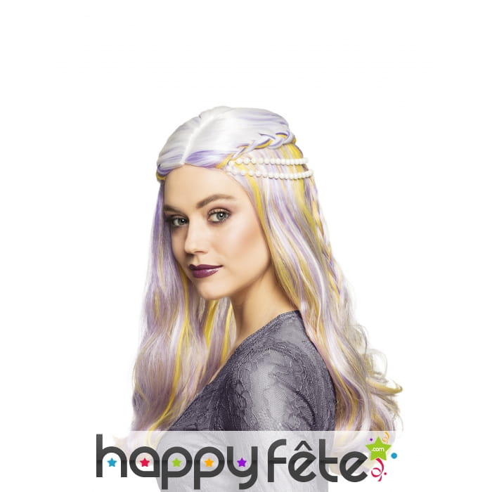 Perruque longue de sirène avec perles pour femme