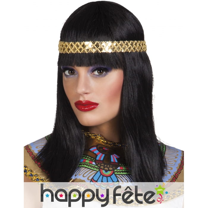 Perruque lisse egyptienne avec bandeau doré