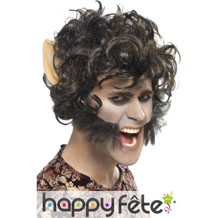 Perruque loup garou. Oreilles et rouflaquettes