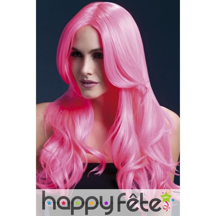 Perruque longue rose avec mouvement