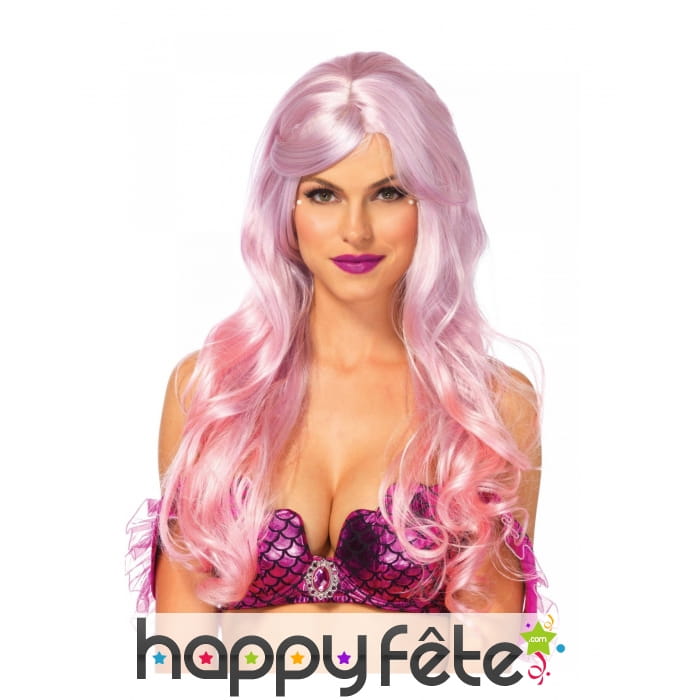 Perruque longue rose de sirène pour adulte, luxe