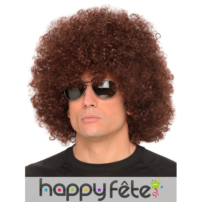 Perruque marron afro taille adulte