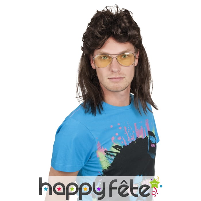 Perruque marron avec nuque longue pour homme