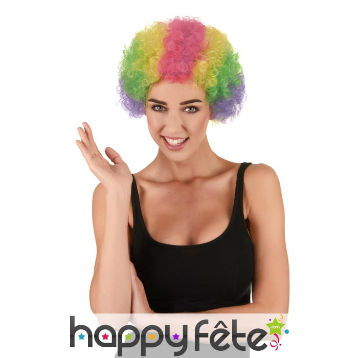 Perruque multicolore afro de clown pour adulte