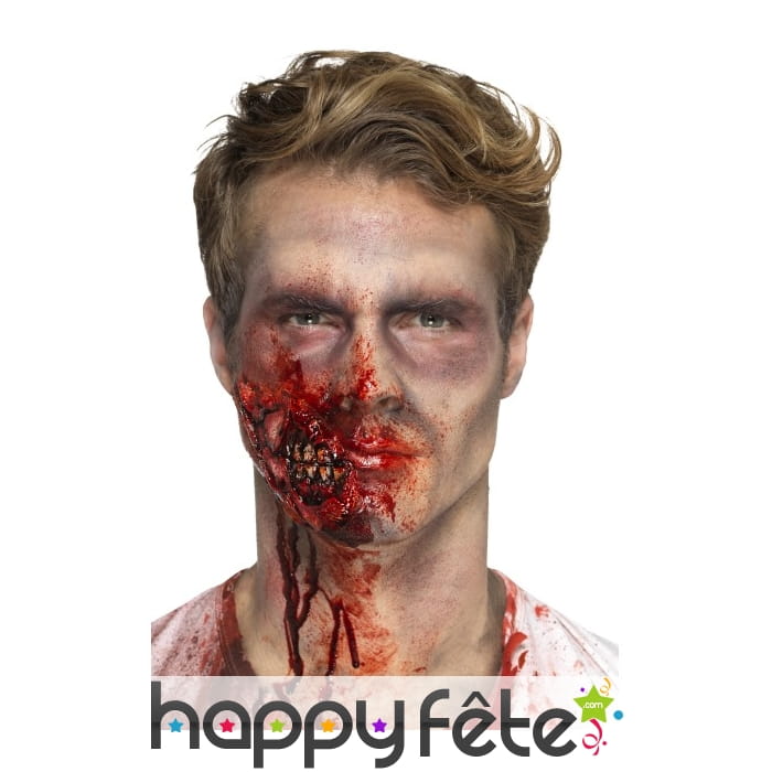 Prothèse mâchoire joue de zombie en latex