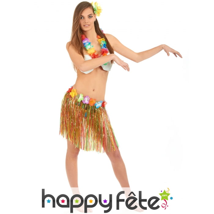 Pagne mi-long, collier et soutien-gorge hawaïen