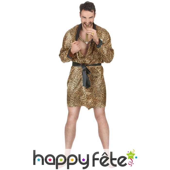 Peignoir motifs léopard satiné pour homme